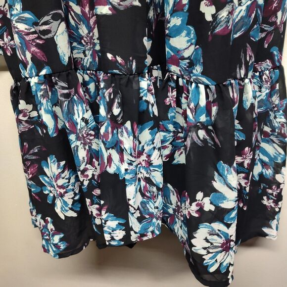 Studio A Mini Dress Women Size XL Black Floral Long Sleeve Modest Boho Party - Picture 5 of 9